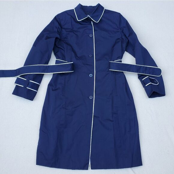 Jaclyn Smith Navy Blue and White Trench Coat - Picture 7 of 14